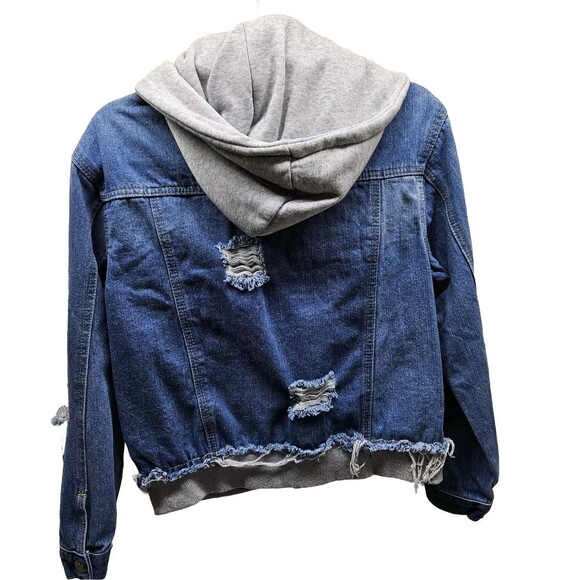 THRILL JEANS Womens Blue Gray Layered Distressed Denim Jean Jacket Medium - Picture 12 of 14